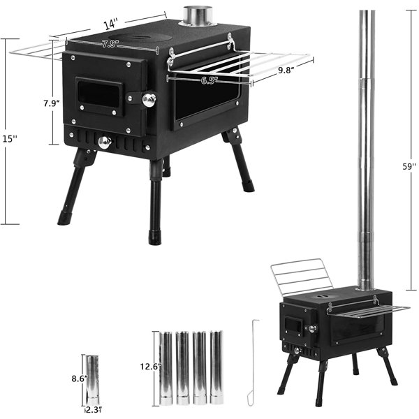 Bruce&Shark 10 Sq. Ft. Outdoor Camping Stove, Portable Tent Wood Stove With Pipe Wayfair